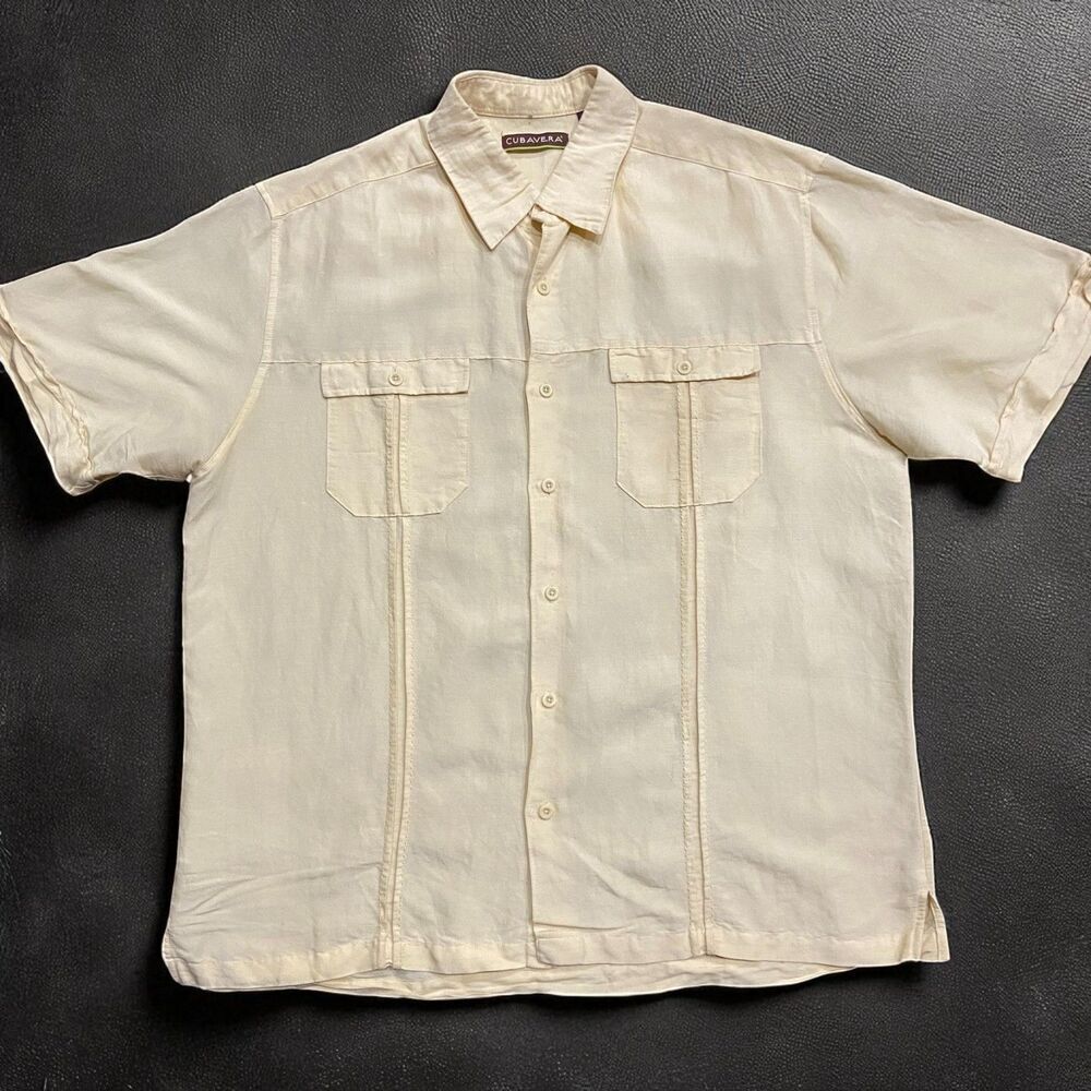 Cubavera Casual Cuban Canary Yellow Button Down Shirt Dual Pocket Men's XL